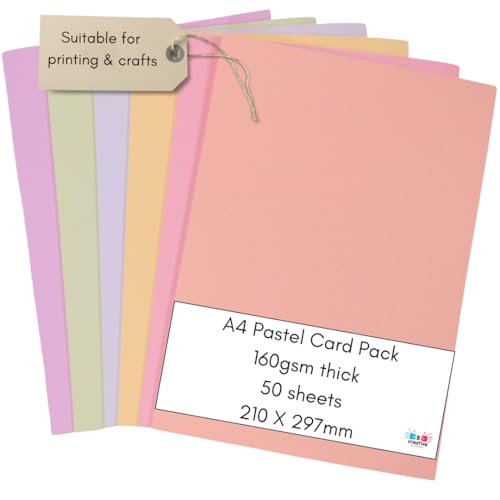 Karton in Pastellfarben, A4, gemischte Pastellkarten, 50 Blatt, 160 g/m², 6 Farbtöne, für Drucker, Kopierer, farbige Kartonbögen Karton in Pastellfarben, A4, gemischte Pastellkarten, 50 Blatt, 160 g/m², 6 Farbtöne, für Drucker, Kopierer, farbige Kartonbögen von BCreativetolearn