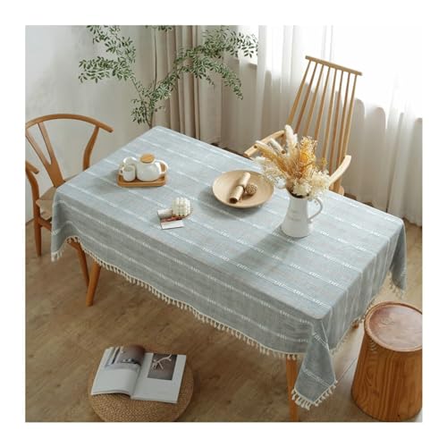 BCughia Tischdecke 100x140CM Rechteckig, Tischdecke Abwaschbar Küche Polyester Streifen Hohl mit Quasten Tischdecke für Esstisch, Blau Grau von BCughia