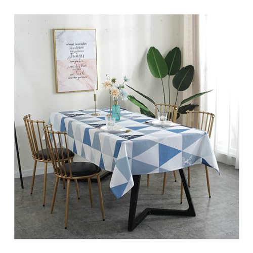 BCughia Tischdecke 135x250CM Blau, Tischdecke Fleckschutz Rechteckig Polyester Dreieck Muster Tischtuch für Indoor, Outdoor, Essen, Küche von BCughia