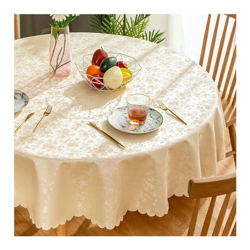 BCughia Tischdecke 160 Rund, Tischdecke Abwaschbar Couchtisch Polyester Einfarbig mit Blumen Muster Tischdecke für Küchentisch, Champagner von BCughia