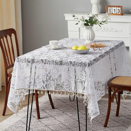 BCughia Tischdecke Rechteckig 140 x 200 Weiß, Tischdecke Fleckabweisend Polyester Spitze Stickerei Blumen mit Quasten Tischdecke für Küche,Esszimmer,Tischdekoration BCughia Tischdecke Rechteckig 140 x 200 Weiß, Tischdecke Fleckabweisend Polyester Spitze Stickerei Blumen mit Quasten Tischdecke für Küche,Esszimmer,Tischdekoration von BCughia