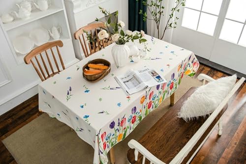 BCughia Tischdecke Rechteckig 140 x 260, Tischdecke Abwaschbar Modern Baumwolle Leinen Blumen Bedruckt Tischdecke für Esstisch, Bunt von BCughia