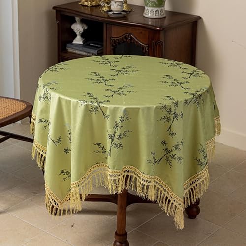 BCughia Tischdecken 120 x 120 cm Grün, Runde Tischdecken Wasserabweisend Polyester Blättermuster mit Quasten Tischtuch für Indoor, Outdoor, Essen, Küche von BCughia