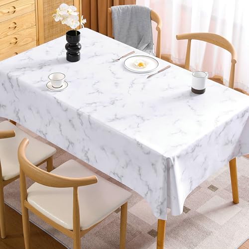 BCughia Tischdecken 120 x 170 cm Weiß, Rechteckig Abwischbare Tischdecke PVC Marmor Muster Tischdecke für Esstisch von BCughia