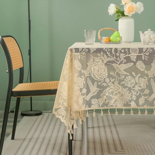BCughia Tischdecken 140 x 100 cm Beige, Rechteckig Tischdecke Fleckabweisend Bügelfrei Polyester Blumenmuster mit Quasten Tischbedeckung für Küche Esstisch Dekoration BCughia Tischdecken 140 x 100 cm Beige, Rechteckig Tischdecke Fleckabweisend Bügelfrei Polyester Blumenmuster mit Quasten Tischbedeckung für Küche Esstisch Dekoration von BCughia