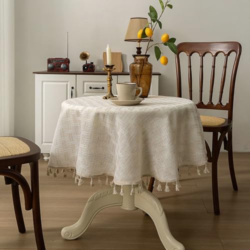 BCughia Tischdecken 140 x 140 cm Beige, Runde Tischdecke Abwaschbar Wasserdicht Polyester Geometrisches Muster mit Quasten Tischbedeckung für Küche Esstisch Dekoration BCughia Tischdecken 140 x 140 cm Beige, Runde Tischdecke Abwaschbar Wasserdicht Polyester Geometrisches Muster mit Quasten Tischbedeckung für Küche Esstisch Dekoration von BCughia