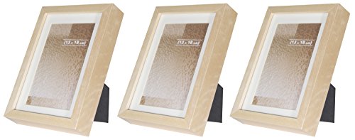 BD ART 3er set 13x18 cm HOLZ Bilderrahmen mit Passepartout 10x15 cm, Natürliche Birke von BD ART