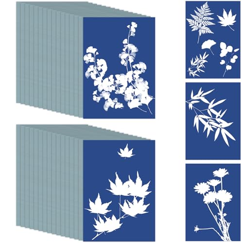 35 Stück Cyanotypisches Papier, hohe Empfindlichkeit, Photosensitive Solardruckpapier mit Acrylfolie für Kinder Erwachsene DIY Handwerk (A6,10,5x14,8cm) von BD-Herego