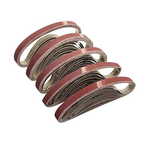 Schleifband 50 Stück Schleifband 15 x 452 mm, Körnung 60/100/120/240/400/600, for M10-Schleifadapter, Poliermaschine, Schleifwerkzeuge(Grit 400) von BDAYEK
