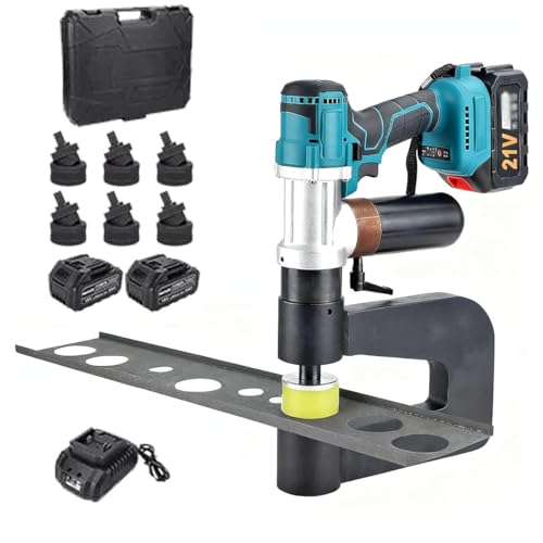 Elektrischer hydraulischer Locher, elektrischer Locher, mit 2 wiederaufladbaren Batterien und 6 Formensätzen, Ausladung 150 mm, Stanzdurchmesser 16–32 mm von BDCPMT