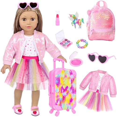 BDDOLL American Kleidung und Accessoires für 45,7 cm große Puppen mit Reisekoffer und Make-up für 45,7 cm große Puppen, inklusive Beutel, Rucksack, Sonnenbrillenstift, Lidschattenpalette BDDOLL American Kleidung und Accessoires für 45,7 cm große Puppen mit Reisekoffer und Make-up für 45,7 cm große Puppen, inklusive Beutel, Rucksack, Sonnenbrillenstift, Lidschattenpalette von BDDOLL