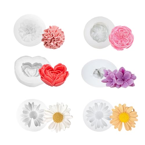 6 Stück 3D Silikonformen Kerzen Gießformen Blumen Set - Rosen Nelke Gänseblümchen Silikon Formen, Langlebig & Spülmaschinenfest, für DIY Kerzen, Seifen, Epoxidharz & Schokolade, Flexibles von BDHYYM