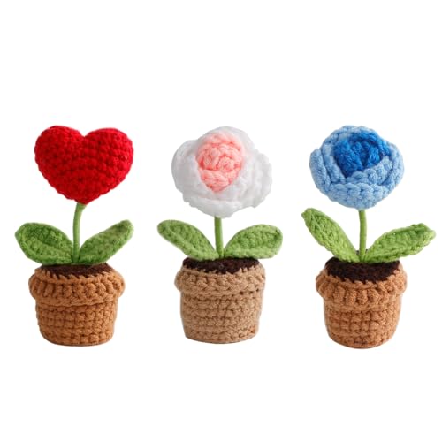 BDHYYM 3 Stück Gehäkelte Blumen, Künstliche Blume Häkeln Blumen Topf Pflanze, Mini gestrickte Blumen, Kleine Handgefertigte Häkeln Blume, Häkelblumen für Tischdekoration Wohnzimmer Büro Auto Deko BDHYYM 3 Stück Gehäkelte Blumen, Künstliche Blume Häkeln Blumen Topf Pflanze, Mini gestrickte Blumen, Kleine Handgefertigte Häkeln Blume, Häkelblumen für Tischdekoration Wohnzimmer Büro Auto Deko von BDHYYM