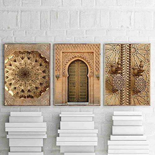 Gold Marokko Tür Leinwand Poster Kunstdrucke Haus Dekorative Bilder Architektur Wand Bilder Leinwand Gemälde Bild Für Wohnzimmer 40x60cmx3 Ungerahmt von BDHcdfAJGf