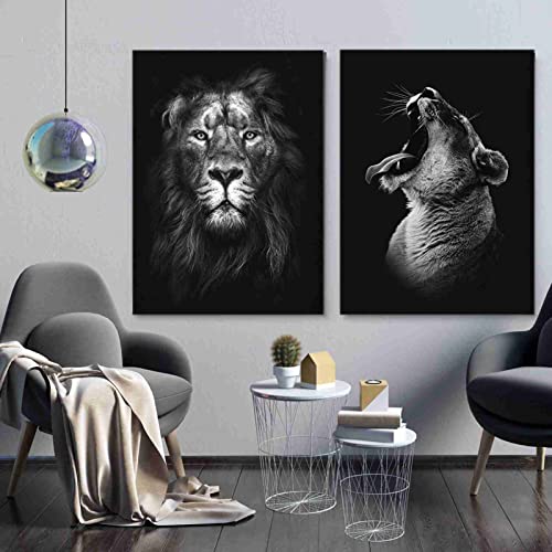 Schwarzweißes Paar Löwen Posterdruck Leinwand Gemälde Wilde Tiere Bilder Wand Bilder Dekor Home Cuadros Für Wohnzimmer 50x70cmx2 Ungerahmt von BDHcdfAJGf