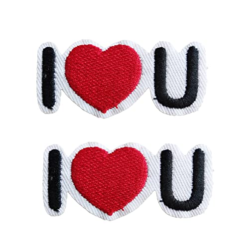 2 x Aufnäher "I Love You", rote Buchstaben, zum Aufbügeln, besticktes Emblem, für Rucksäcke, Jeans, Jacke (03) von BDIHS