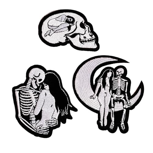 Lustiger Totenkopf-Aufnäher für Paare, Liebhaber, 3 Stück, Motiv: Forever Love, zum Aufbügeln oder Aufnähen, Reparatur-Flicken für Kleidung, Jacken, Jeans, Kleider, Rucksäcke Lustiger Totenkopf-Aufnäher für Paare, Liebhaber, 3 Stück, Motiv: Forever Love, zum Aufbügeln oder Aufnähen, Reparatur-Flicken für Kleidung, Jacken, Jeans, Kleider, Rucksäcke von BDIHS