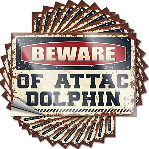 Lustige Aufkleber für Erwachsene, Aufschrift "Beware of Attack", Delfin, lustiger Aufkleber, 10 Stück, Schild, Dekoration, Streich Aufkleber (6 x 9 cm) von BDIX