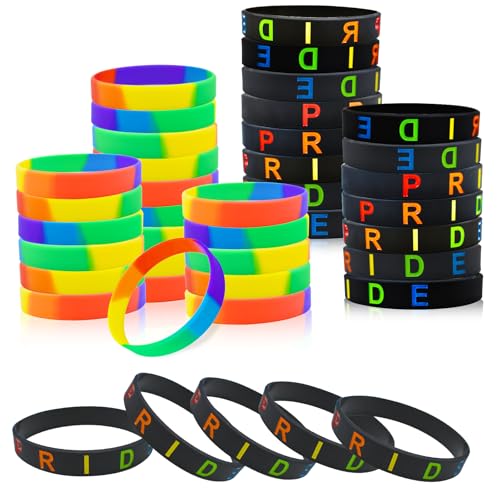BDS-HOME 40 Stück Pride Month Regenbogen-Silikon-Armbänder, dehnbar, bunte Armbänder, LGBTQ-Unterstützung für Festivals, Paraden, Dekorationen, Partyzubehör (Mix & Schwarz) von BDS-HOME