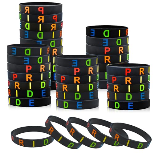 BDS-HOME 40 Stück Pride Month Regenbogen-Silikon-Armbänder, dehnbar, bunte Armbänder, LGBTQ-Unterstützung für Festivals, Paraden, Dekorationen, Partyzubehör (schwarz) von BDS-HOME