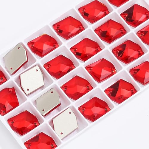 BDSHGRDH Rhinestones， Sew On Rhinestone K9 Glass Crystal Stone Flatback for Sewing Strass Dress Clothes Decoration Beads Jewelry Making Stone(Red,13X17mm 24pcs) von BDSHGRDH
