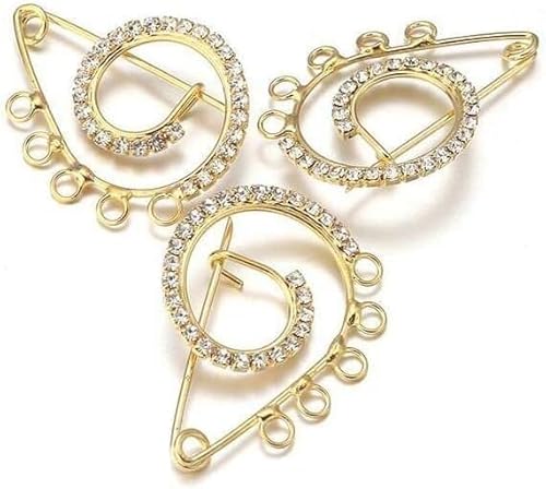 BDSHGRDH Sicherheitsnadeln， 10 Stück 38 mm Strass Sicherheitsnadel Broschen Schleife Große Pins Brosche for Frauen Kleid Vergoldete Kristalle Elegante Brosche Schmuck(Gold 10pcs) von BDSHGRDH