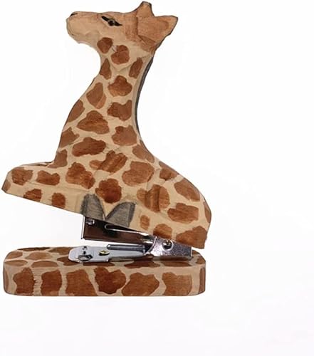 Hefter， Mini-Heftgerät, handgefertigtes Mini-Tierheftgerät mit Holzschnitzerei und 1000 Heftklammern for Schulbüro-Schreibwaren for Kinder, 12 Blatt für(Giraffe) von BDSHGRDH