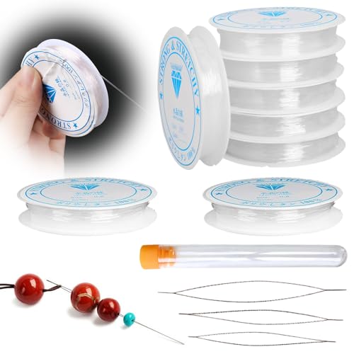 BDSHUNBF 8 Spule Gummiband für Armbänder, 0.4/0.6/0.8/1.0mm Elastisch Schmuckfaden mit Perlennadel, Transparente Perlen Faden, für Schmuckherstellung, Halskette, DIY Basteln(70m, Größen) von BDSHUNBF