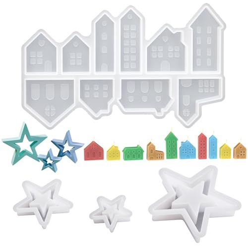 BDSHUNBF Silikonformen Gießformen Weihnachten, 3 Stück Silikonform Stern mit Silikonformen Gießformen Häuser, DIY Gießform Weihnachten Silikonform Kerzenhalter zur Weihnachtsdekoration BDSHUNBF Silikonformen Gießformen Weihnachten, 3 Stück Silikonform Stern mit Silikonformen Gießformen Häuser, DIY Gießform Weihnachten Silikonform Kerzenhalter zur Weihnachtsdekoration von BDSHUNBF