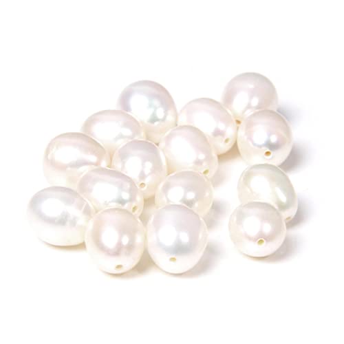 BDSTT Schmuckherstellung Weiße Ovale Perlen Halbgebohrte Perlen Rosa Tropfen Natürliche Lila Perlen DIY Zubehör Basteln Ohrring-Weiß 8-9 mm, 10 STK von BDSTT
