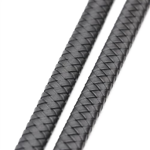 0,5/1 Meter Vintage Schwarz Braun echtes geflochtenes Lederband 8mm 10mm 12mm flaches Lederband zur Armband-Schmuckherstellung. Lederband (Color : Black, Size : 10mm- 1meter) von BDXMKS