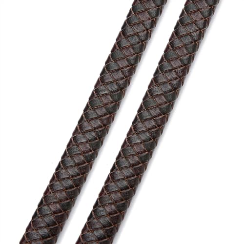 0,5/1 Meter Vintage Schwarz Braun echtes geflochtenes Lederband 8mm 10mm 12mm flaches Lederband zur Armband-Schmuckherstellung. Lederband (Color : Dark Brown, Size : 12mm- 1meter) von BDXMKS