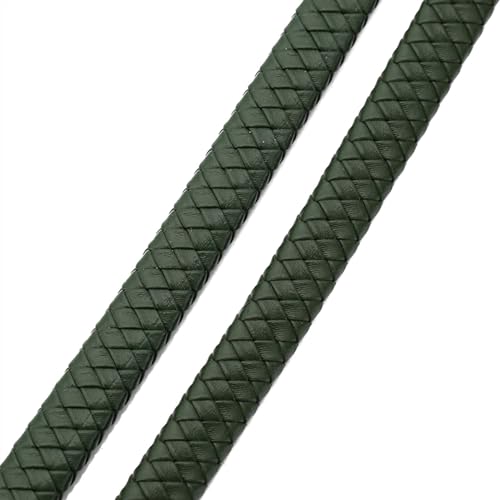 0,5/1 Meter Vintage Schwarz Braun echtes geflochtenes Lederband 8mm 10mm 12mm flaches Lederband zur Armband-Schmuckherstellung. Lederband (Color : Dark Green, Size : 12mm- 1meter) von BDXMKS