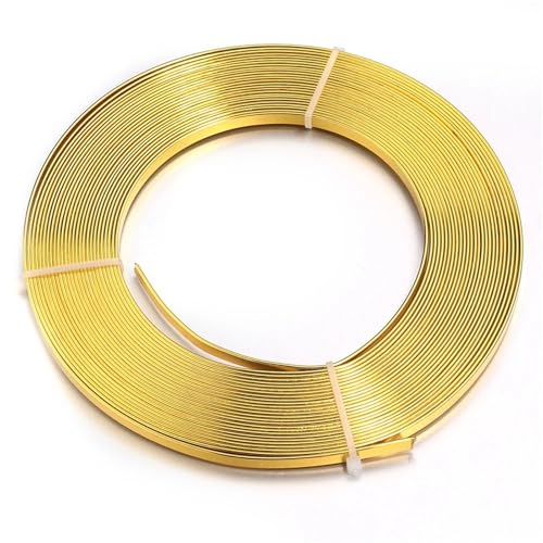 Basteldraht Ca. 10 Meter/Rolle breiter, flacher Aluminiumdraht for die Schmuckherstellung for Basteln von handgefertigtem Schmuck, Zubehör for Wickeln von Edelsteinanhängern(Golden) von BDXMKS