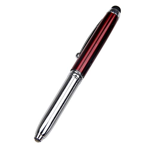 BE-TOOL LED Stift Taschenlampe 3 in 1 Kugelschreiber/Stylus/Licht, Powered Ink Penlight Mit Nachfüllung und Batterien für Nachtschreiben (1 Pack, Rot) von BE-TOOL