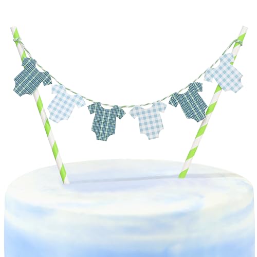 Grüner Tortenaufsatz für Babypartys – Grüner Body mit Gingham-Kuchenaufsatz, Geschlechtsoffenbarungsdekoration, Babyparty-Kuchendekorationen, Gingham-Einteiler, Party-Dekorationen (Grün 1) von BEADED