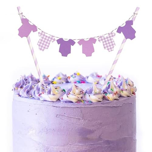Violetter Tortenaufsatz für Babypartys – violetter Body mit Gingham-Kuchenaufsatz, Geschlechtsoffenbarung, Babyparty-Kuchendekorationen, Gingham-Einteiler, Party-Dekorationen (lila) von BEADED