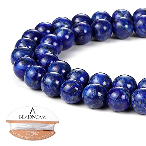 BEADNOVA 8 mm blaue Lapislazuli-Edelsteine, runde lose Perlen für Schmuckherstellung (45–48 Stück) von BEADNOVA