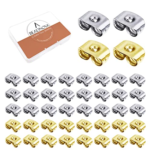 BEADNOVA Ohrring-Verschlüsse, 420 Stück, Edelstahl-Ohrring-Verschlüsse für Ohrstecker, hypoallergen, chirurgische Verriegelung, Ohrverschlüsse für Pfosten (Silber 400 Stück, Gold 20 Stück) von BEADNOVA
