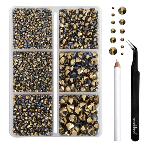 BEADSLAND Hotfix Strasssteine,4000 PCS Aurum Strasssteine für Kleidung Kunsthandwerk gemischt 6 Größen mit Wachsstift und Pinzette Kit, SS6-SS30, Aurum BEADSLAND Hotfix Strasssteine,4000 PCS Aurum Strasssteine für Kleidung Kunsthandwerk gemischt 6 Größen mit Wachsstift und Pinzette Kit, SS6-SS30, Aurum von BEADSLAND