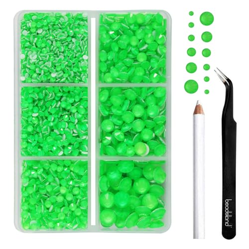 BEADSLAND Hotfix Strasssteine,4000 PCS Grüner Strasssteine für Kleidung Kunsthandwerk gemischt 6 Größen mit Wachsstift und Pinzette Kit, SS6-SS30, Neon Grün BEADSLAND Hotfix Strasssteine,4000 PCS Grüner Strasssteine für Kleidung Kunsthandwerk gemischt 6 Größen mit Wachsstift und Pinzette Kit, SS6-SS30, Neon Grün von BEADSLAND
