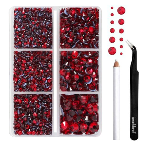 BEADSLAND Hotfix Strasssteine,4000 PCS Roter Strasssteine für Kleidung Kunsthandwerk gemischt 6 Größen mit Wachsstift und Pinzette Kit, SS6-SS30, Rot BEADSLAND Hotfix Strasssteine,4000 PCS Roter Strasssteine für Kleidung Kunsthandwerk gemischt 6 Größen mit Wachsstift und Pinzette Kit, SS6-SS30, Rot von BEADSLAND