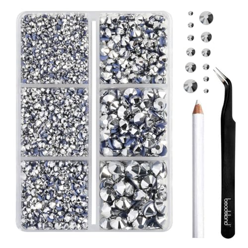 BEADSLAND Hotfix Strasssteine,4000 PCS Silberne Strasssteine für Kleidung Kunsthandwerk gemischt 6 Größen mit Wachsstift und Pinzette Kit, SS6-SS30, Silberner Hämatit BEADSLAND Hotfix Strasssteine,4000 PCS Silberne Strasssteine für Kleidung Kunsthandwerk gemischt 6 Größen mit Wachsstift und Pinzette Kit, SS6-SS30, Silberner Hämatit von BEADSLAND