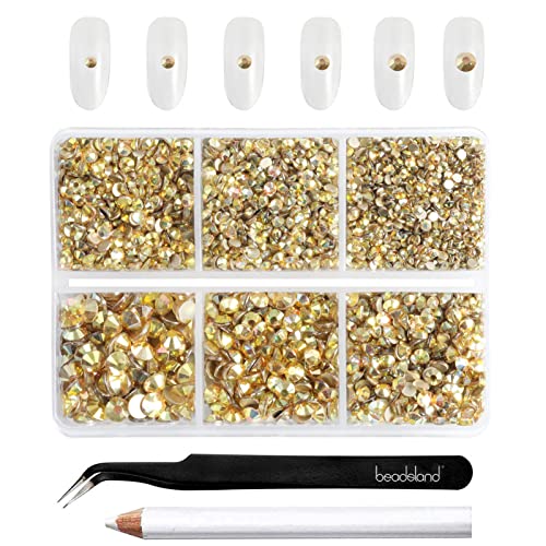 Beadsland 4300 Stück Gold Strasssteine mit flacher Rückseite,Nagelsteine, runde Kristall-Strasssteine zum Basteln, gemischt in 6 Größen, mit Picking-Pinzette und Wachsstift-Set, SS6–SS20,Metallgold Beadsland 4300 Stück Gold Strasssteine mit flacher Rückseite,Nagelsteine, runde Kristall-Strasssteine zum Basteln, gemischt in 6 Größen, mit Picking-Pinzette und Wachsstift-Set, SS6–SS20,Metallgold von BEADSLAND