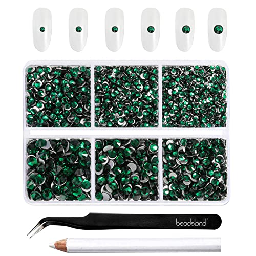 Beadsland 4300 Stück Grün Strasssteine mit flacher Rückseite,Nagelsteine, runde Kristall-Strasssteine zum Basteln, gemischt in 6 Größen, mit Picking-Pinzette und Wachsstift-Set, SS6–SS20,Smaragdgrün Beadsland 4300 Stück Grün Strasssteine mit flacher Rückseite,Nagelsteine, runde Kristall-Strasssteine zum Basteln, gemischt in 6 Größen, mit Picking-Pinzette und Wachsstift-Set, SS6–SS20,Smaragdgrün von BEADSLAND