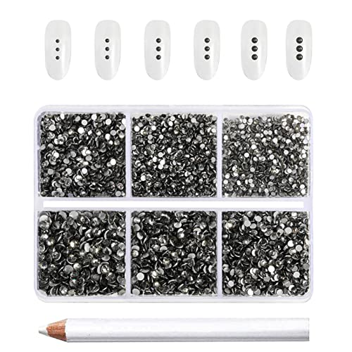 Beadsland 7200pcs Flatback Strasssteine für Nagel,Graue Strasssteine Kristall Runde Edelsteine für Kunsthandwerk,gemischt 6 Größen mit Wachsmalstift Kit,SS3-SS10,Anthrazit von BEADSLAND