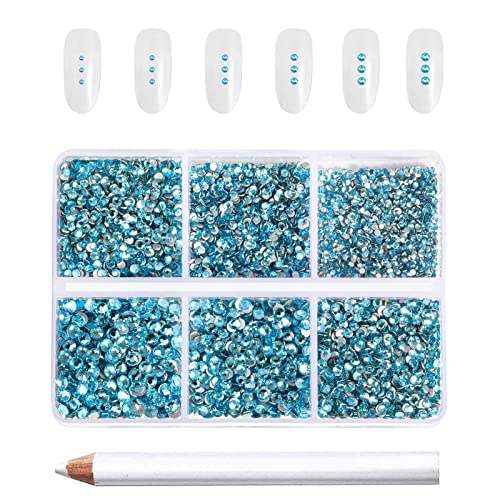 Beadsland 7200pcs Flatback Strasssteine für Nagel,Blaue Strasssteine Kristall Runde Edelsteine für Kunsthandwerk,gemischt 6 Größen mit Wachsmalstift Kit,SS3-SS10,Aquamarin von BEADSLAND