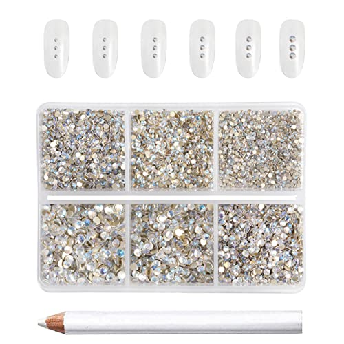 Beadsland 7200pcs Flatback Strasssteine, klar Strasssteine Nagel Edelsteine Runde Kristall Strasssteine für Kunsthandwerk, gemischt 6 Größen mit Wachsmalstift Kit, SS3-SS10, Blauer Mondlicht von BEADSLAND