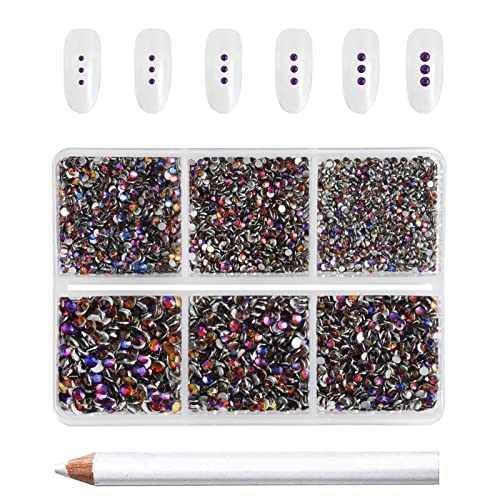 Beadsland 7200pcs Flatback Strasssteine, klar Strasssteine Nagel Edelsteine Runde Kristall Strasssteine für Kunsthandwerk, gemischt 6 Größen mit Wachsmalstift Kit, SS3-SS10, Blauer Vulkan von BEADSLAND