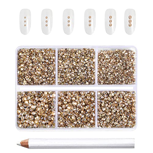 Beadsland 7200pcs Flatback Strasssteine für Nagel,Golden Strasssteine Kristall Runde Edelsteine für Kunsthandwerk,gemischt 6 Größen mit Wachsmalstift Kit,SS3-SS10,Goldener Champagner von BEADSLAND